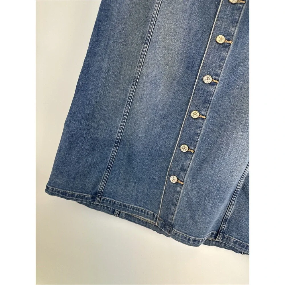 Express Jeans Denim Midi Skirt Button Front A-line Western Country Boho Women 14
